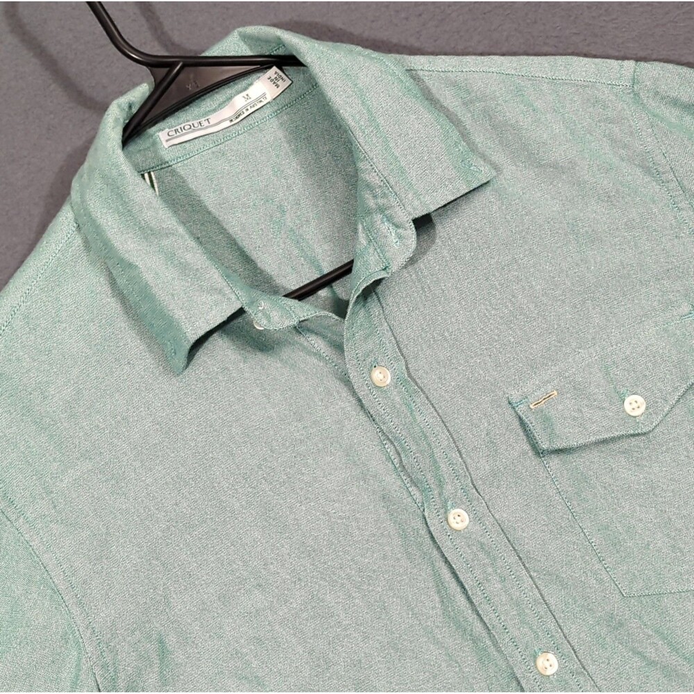 Criquet Shirt Men's M Green Cotton Long Sleeve Button Up Flap Pocket